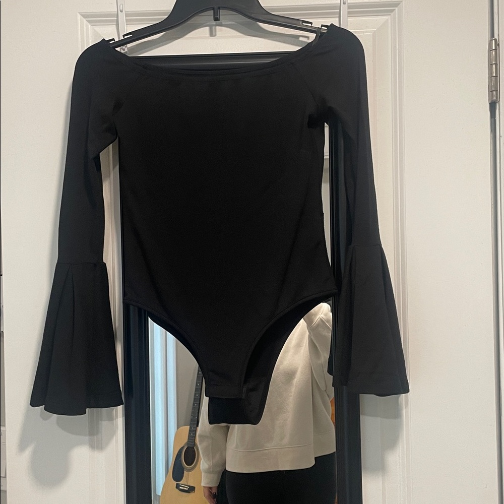 Black Long Sleeve Bodysuit with Flared Cuffs